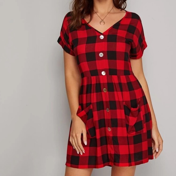 🆕LAST ONE🛍 Buffalo Check Button Front Mini Dress - Picture 5 of 5